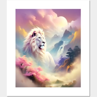 Lion in the sky double exposure wildlife forests Posters and Art